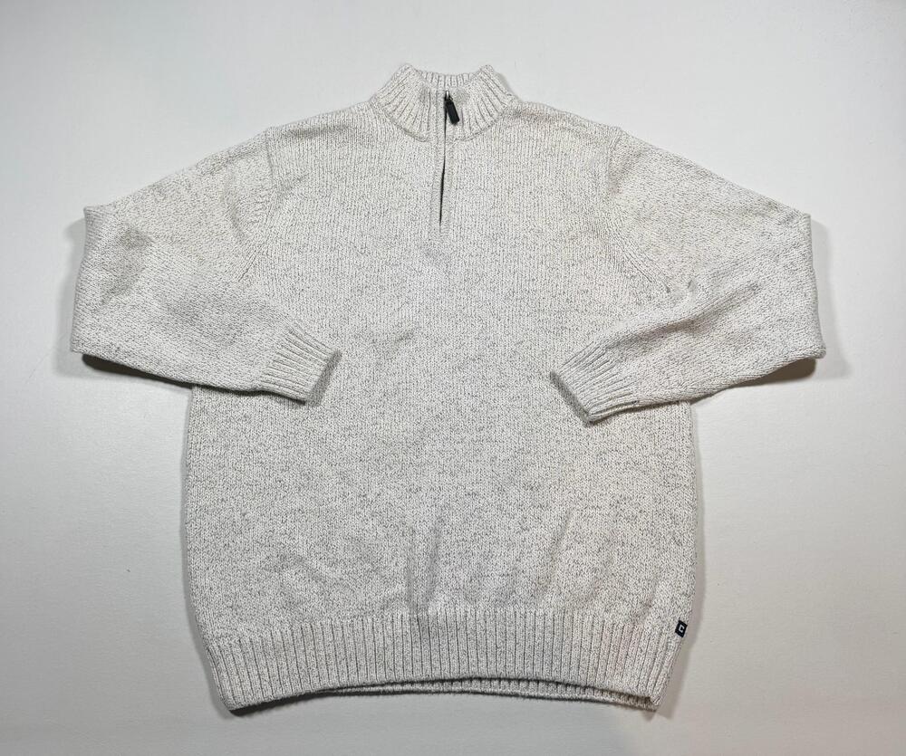Chaps Sweater Mens Large White Quarter Zip Mock Neck Knit Pullover Casual